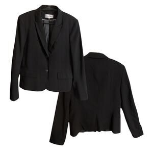 CALVIN KLEIN Blazer Jacket‎ Women's Size 10 Black Lined Stretch 2 Buttons